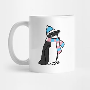 Penguin and Transgender Pride Flag Scarf and Blue Hat Mug